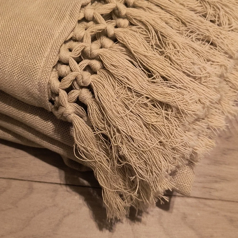 Linen Blend Fringe Shower Curtain